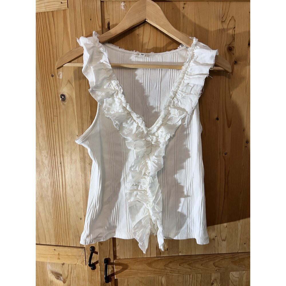 Anthropologie Pilcro Ruffled Sleeveless Tank Top Size M Cotton & Linen